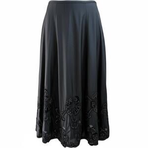 Chico's silk midi-length A-line skirt with black floral embroidery &sequin.SZ-2